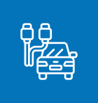 Electric car with charging cables icon.