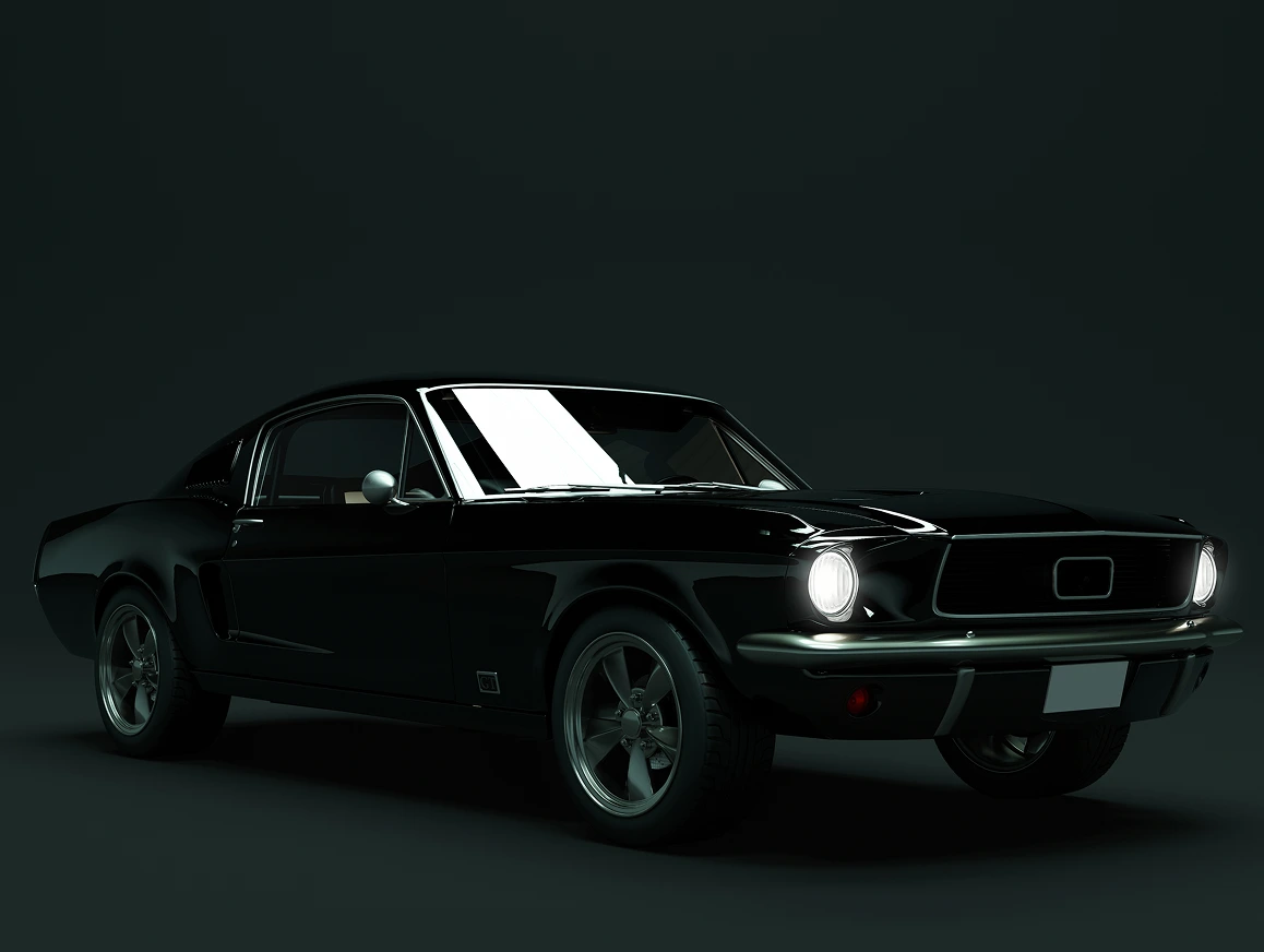 GettyImages-919174808 Vintage black muscle car in darkness.
