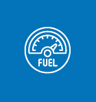 Fuel gauge icon on blue background.