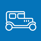Outline of vintage car on blue background.