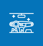 Spaceship icon on blue background.