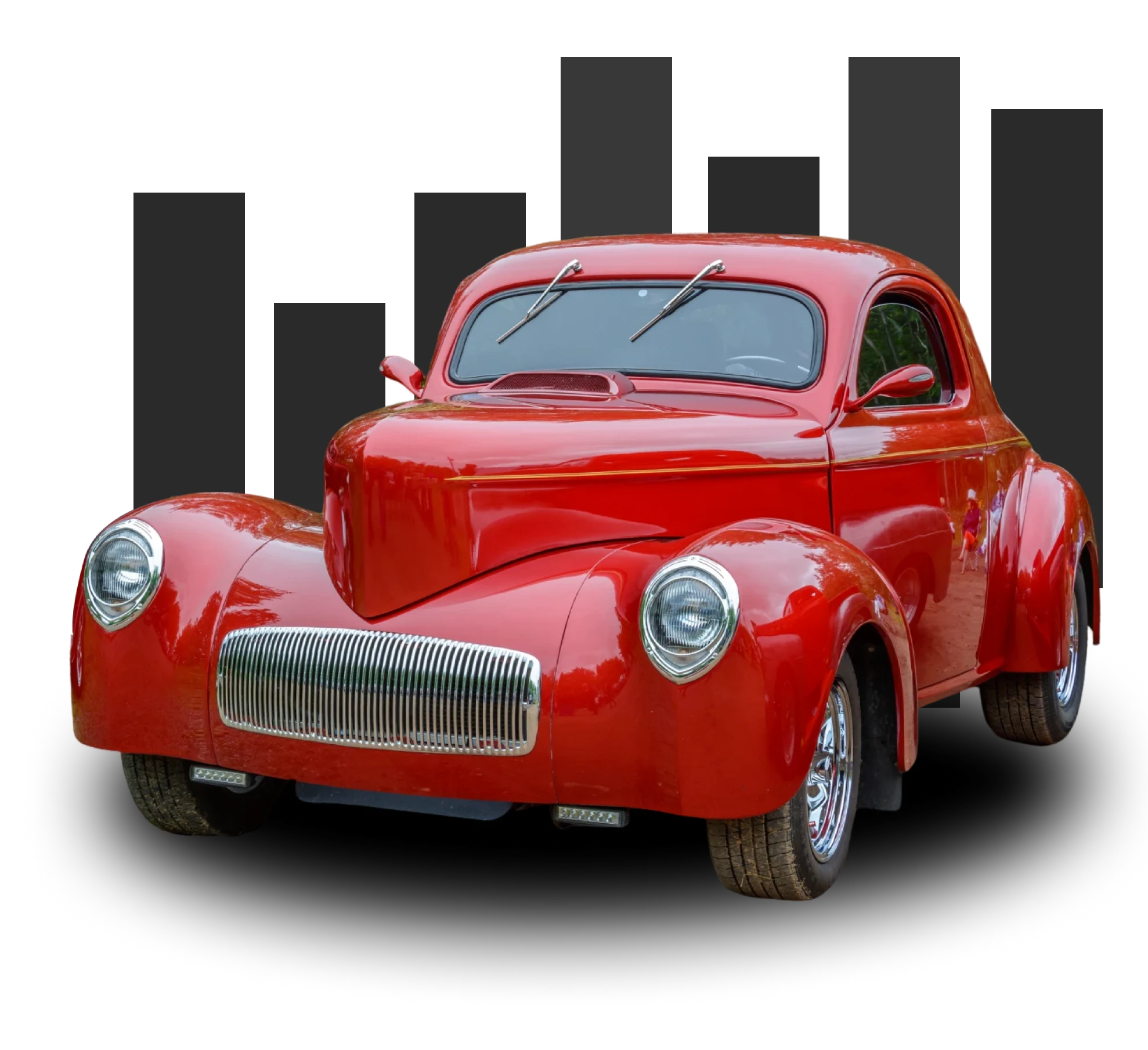 Mask group (2) Red vintage car on black background.
