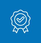 Privacy-Guaranteed A blue background with a seal and a check mark.